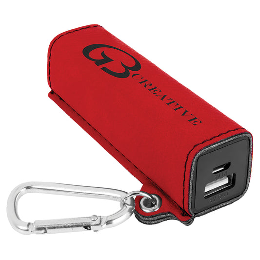  Personalized Laser Engraved Red Leatherette 2200 mAh Power Bank with USB Cord