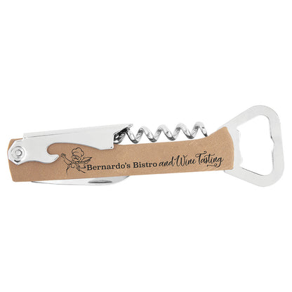 Personalized Laser Engraved Light Brown  Leatherette Wine Bottle Opener