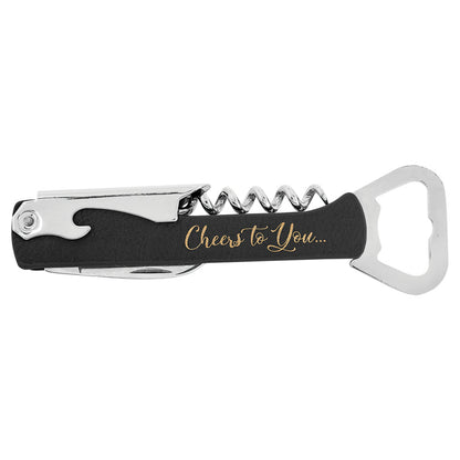 Personalized Laser Engraved Black/Gold  Leatherette Wine Bottle Opener