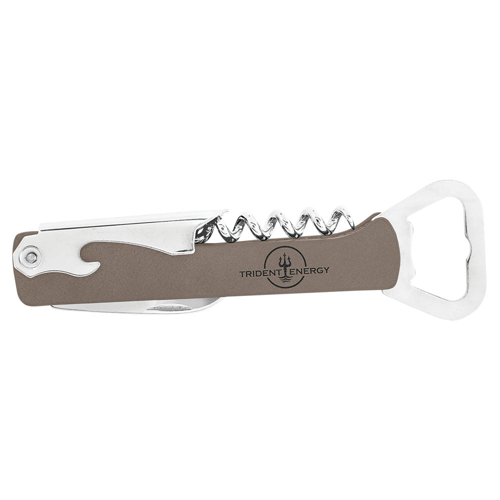 Personalized Laser Engraved Gray  Leatherette Wine Bottle Opener