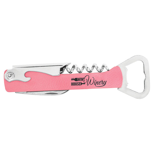 Personalized Laser Engraved Pink  Leatherette Wine Bottle Opener