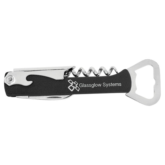 Personalized Laser Engraved Black/Silver  Leatherette Wine Bottle Opener