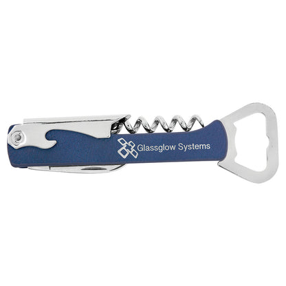 Personalized Laser Engraved Blue/Silver  Leatherette Wine Bottle Opener