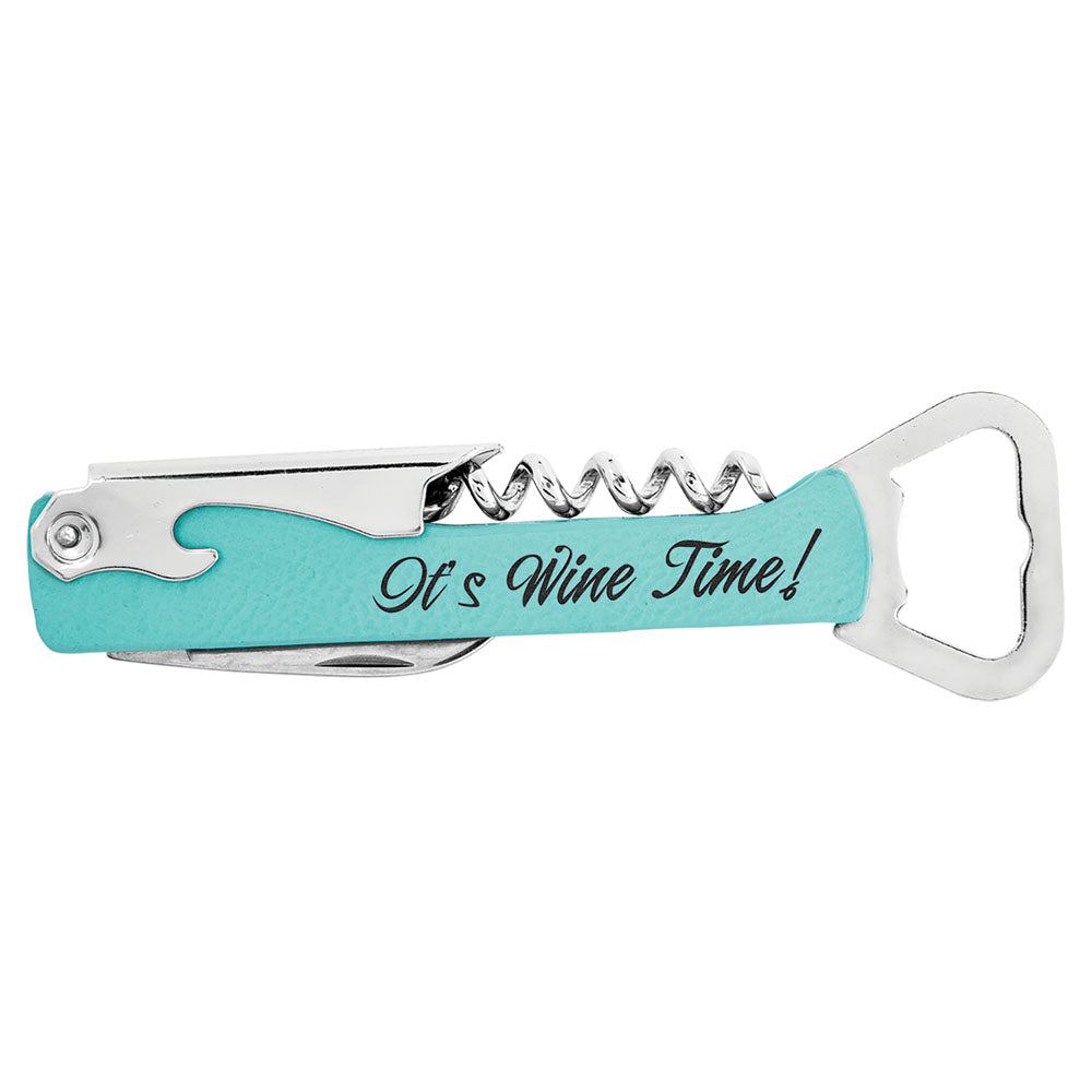 Personalized Laser Engraved Teal  Leatherette Wine Bottle Opener