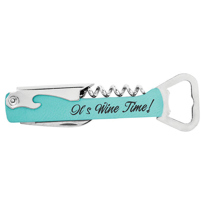 Personalized Laser Engraved Teal  Leatherette Wine Bottle Opener