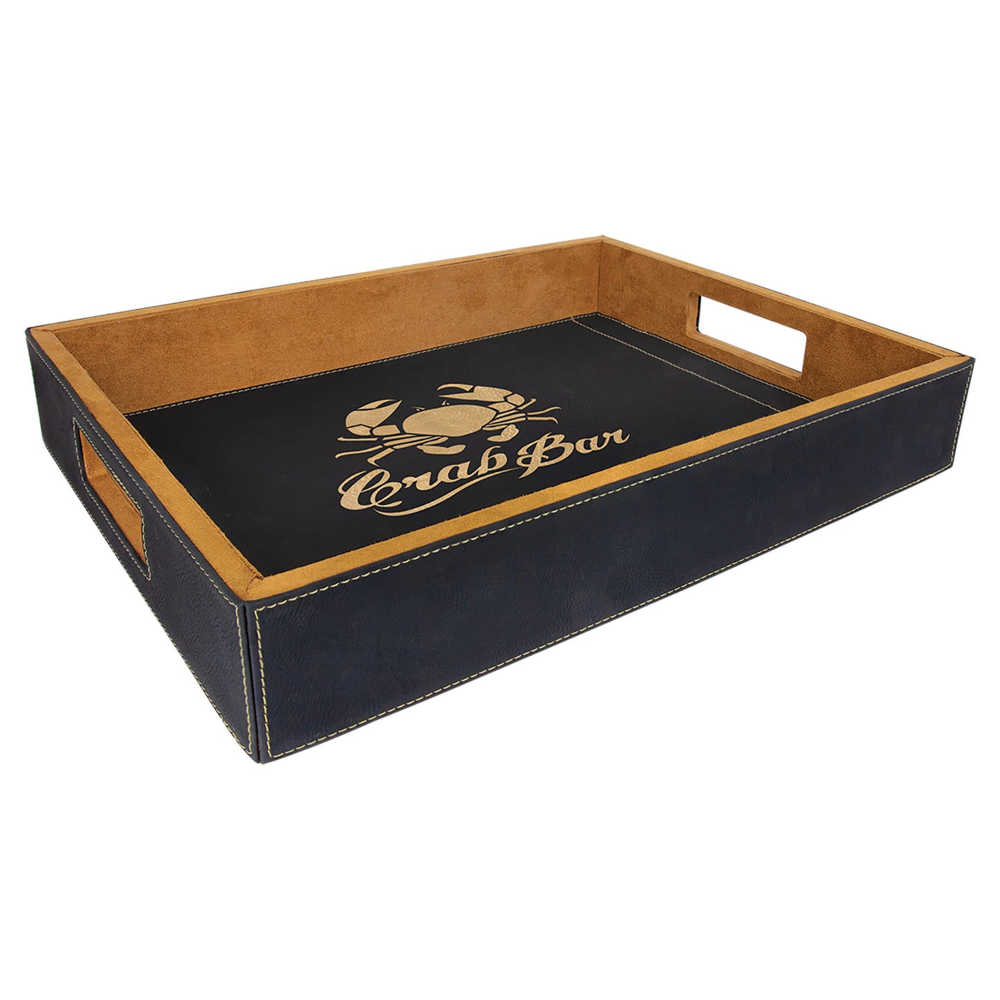 Personalized Laser Engraved 16" x 12" Black/Gold  Leatherette Serving Tray