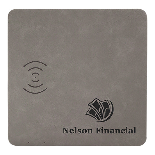 Personalized Laser Engraved 8" x 8" Gray  Leatherette Phone Charging Mat