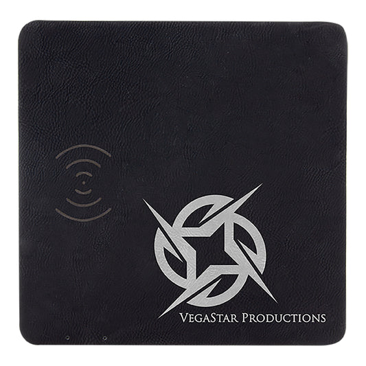 Personalized Laser Engraved 8" x 8" Black/Silver  Leatherette Phone Charging Mat