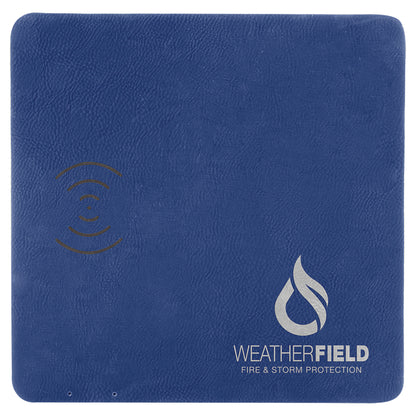  Personalized Laser Engraved 8" x 8" Blue/Silver Leatherette Phone Charging Mat