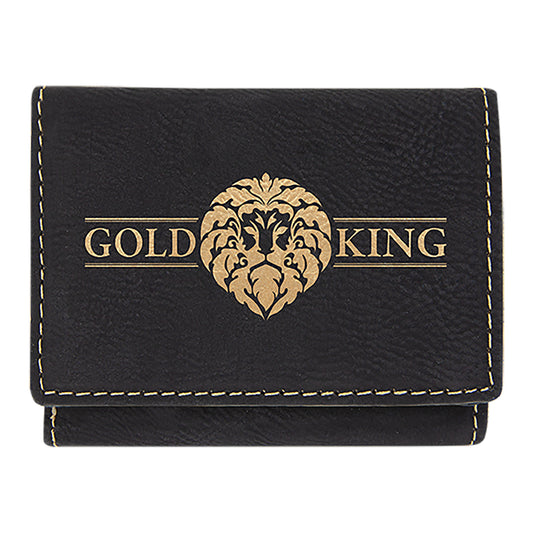 Personalized Laser Engraved 3" x 4" Black/Gold  Leatherette Trifold Wallet