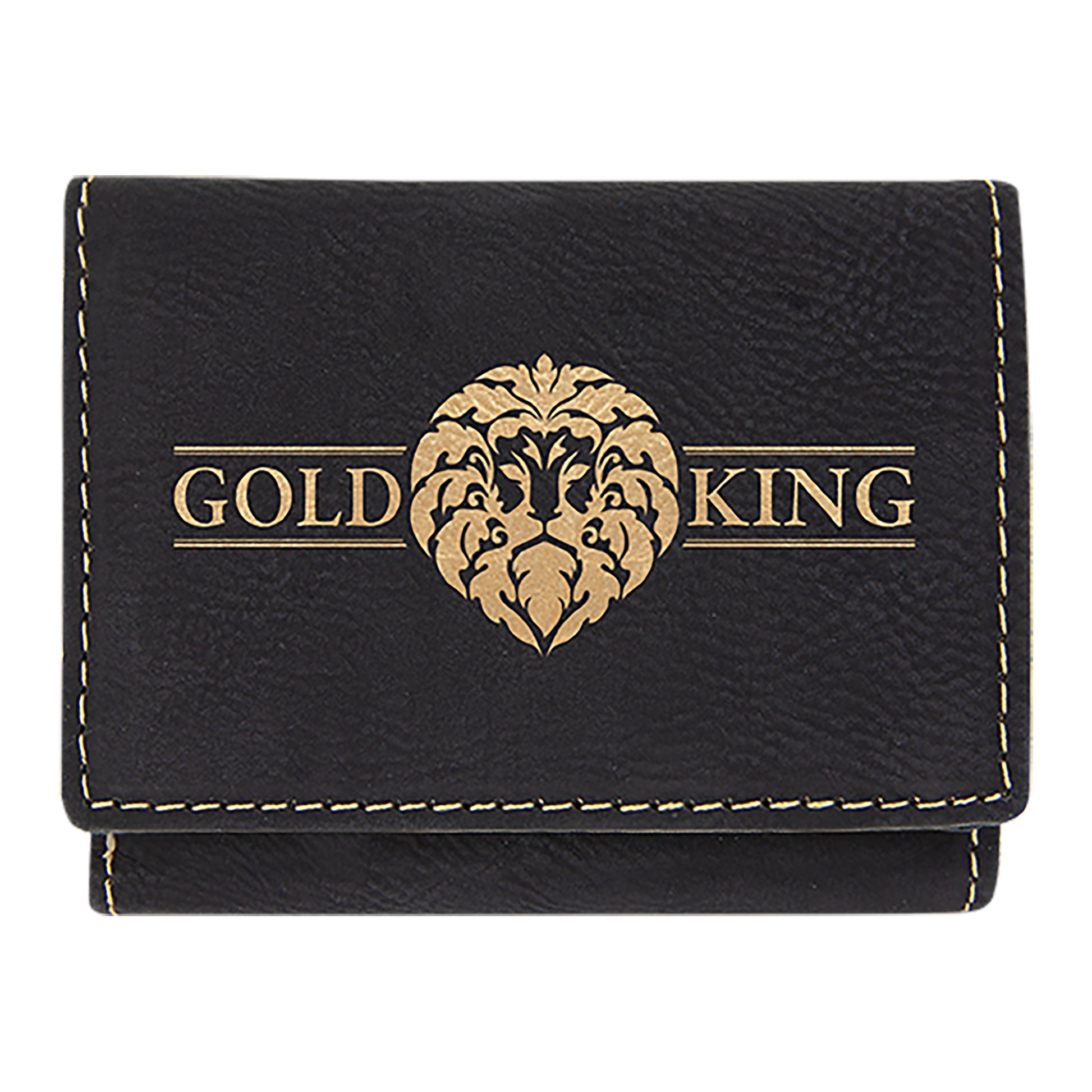  Personalized Laser Engraved 3" x 4" Black/Gold Leatherette Trifold Wallet