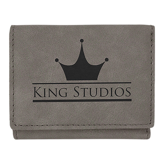  Personalized Laser Engraved 3" x 4" Gray Leatherette Trifold Wallet