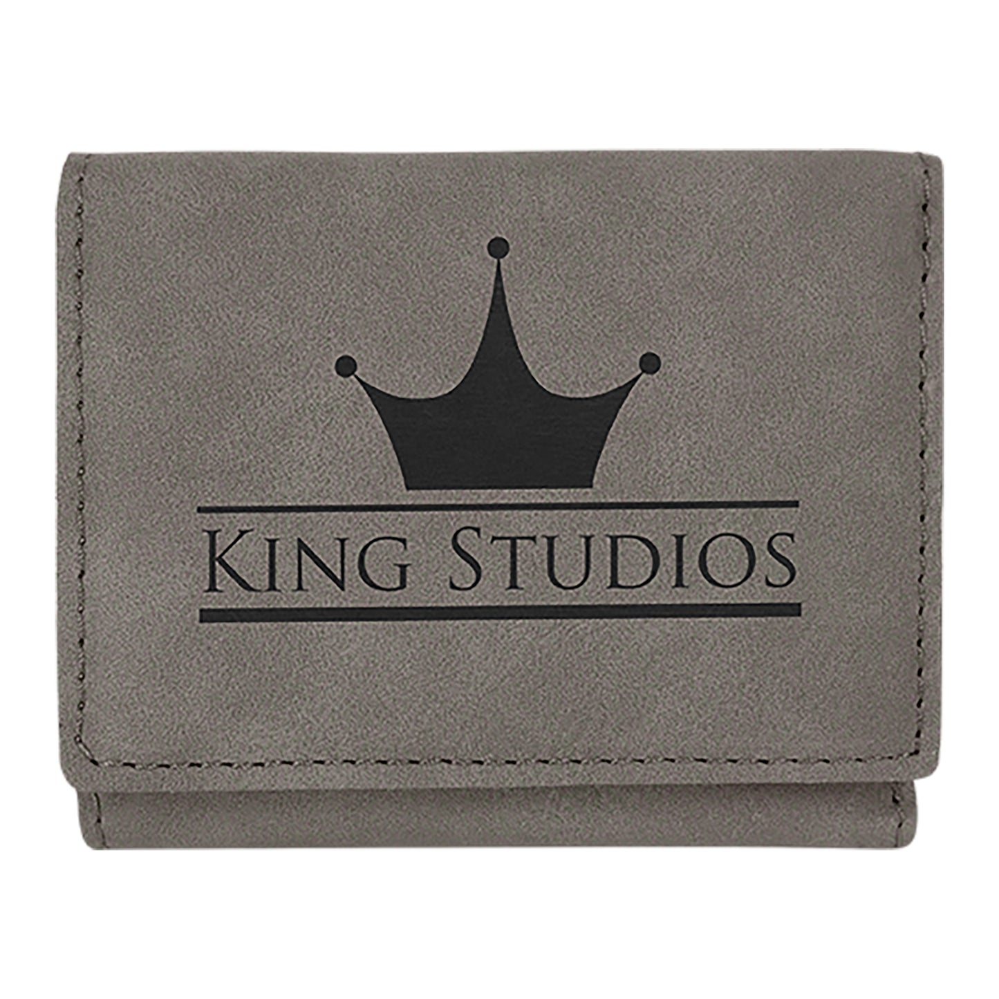 Personalized Laser Engraved 3" x 4" Gray  Leatherette Trifold Wallet