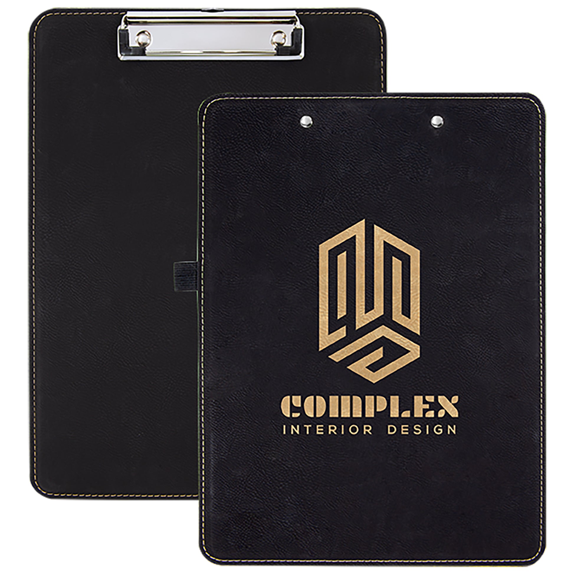  Personalized Laser Engraved 9" x 12 1/2" Black/Gold Leatherette Clipboard