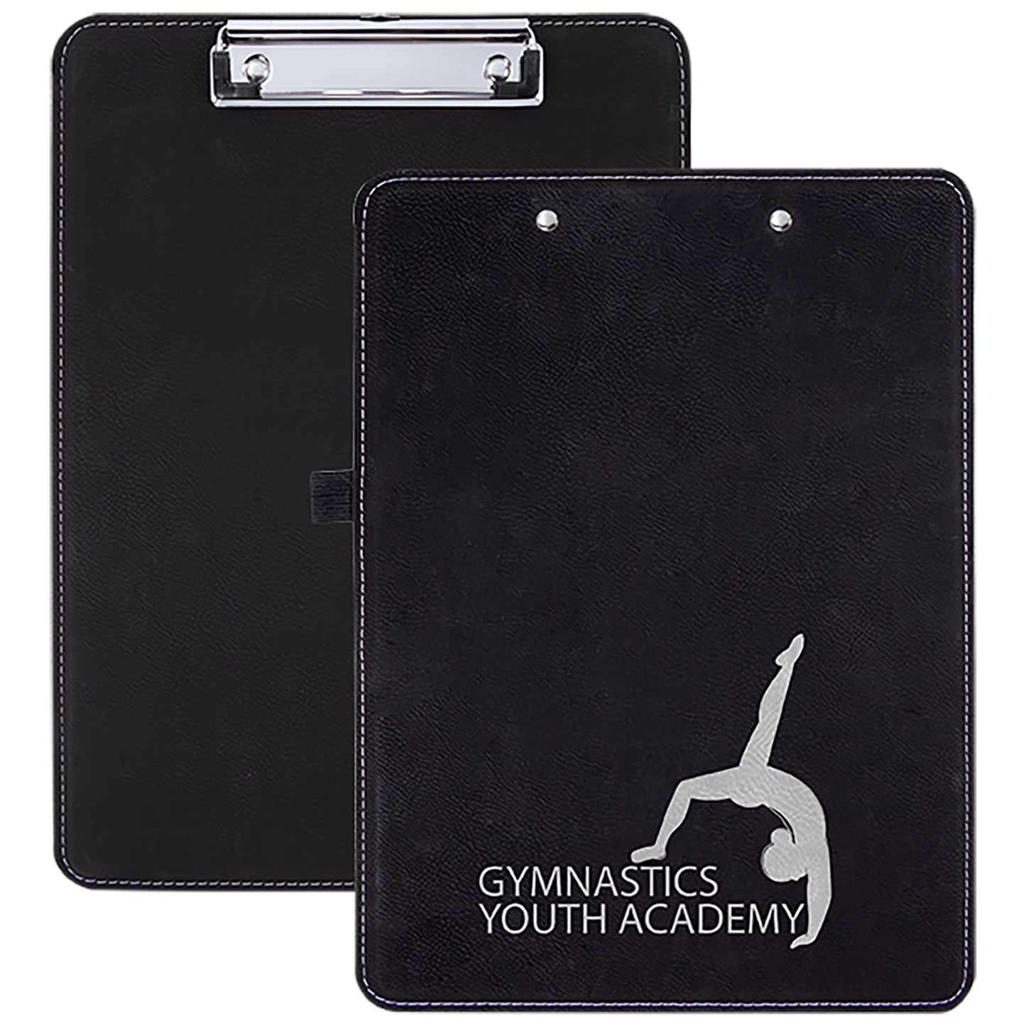  Personalized Laser Engraved 9" x 12 1/2" Black/Silver Leatherette Clipboard