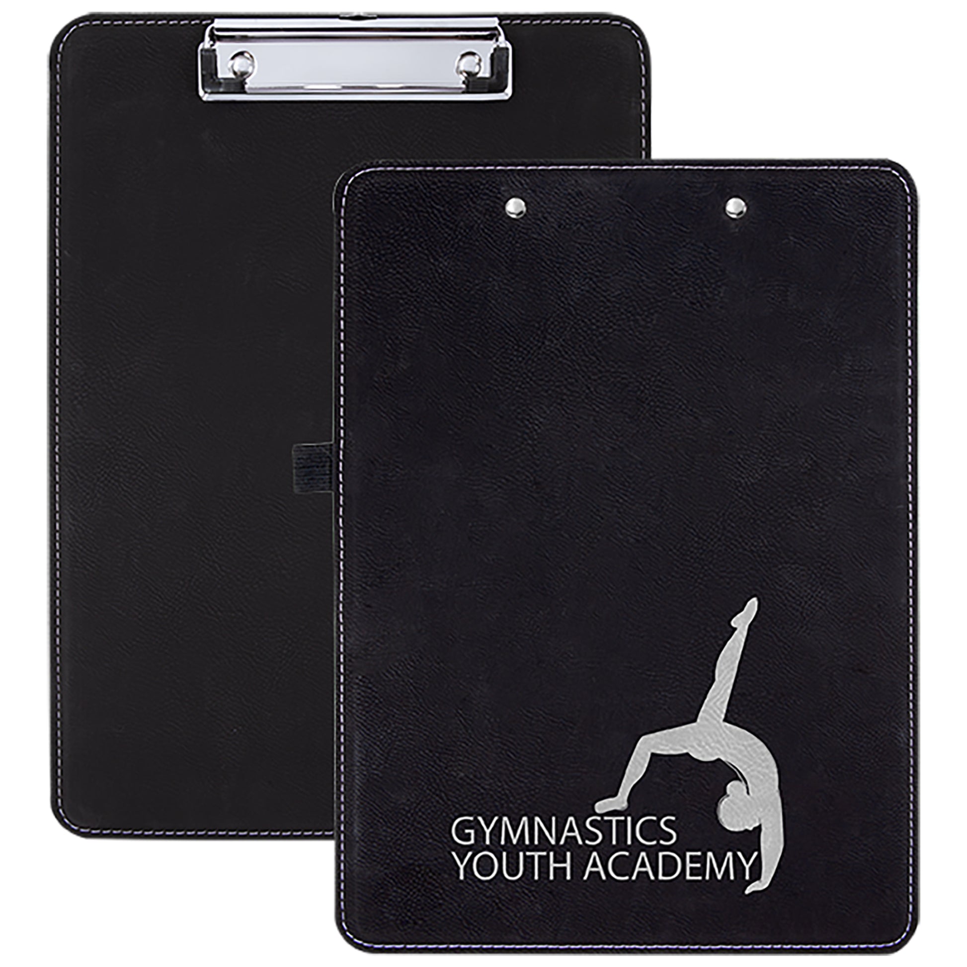  Personalized Laser Engraved 9" x 12 1/2" Black/Silver Leatherette Clipboard