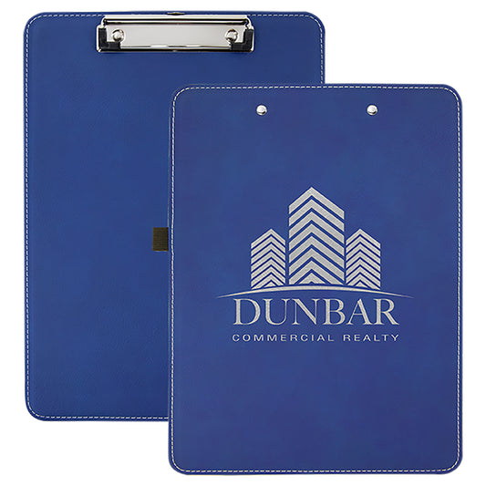  Personalized Laser Engraved 9" x 12 1/2" Blue/Silver Leatherette Clipboard