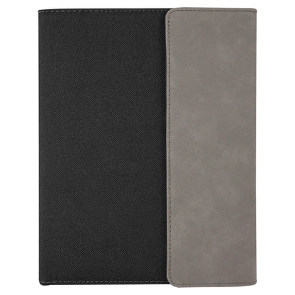 Personalized Laser Engraved 7" x 9" Gray Leatherette / Black Canvas Portfolio with Notepad