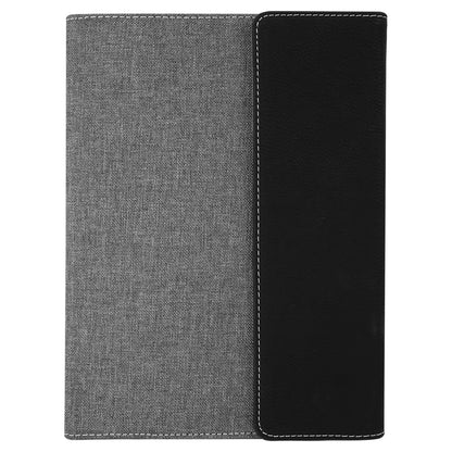 Personalized Laser Engraved 7" x 9" Black/Silver Leatherette /Gray Canvas Portfolio with Notepad