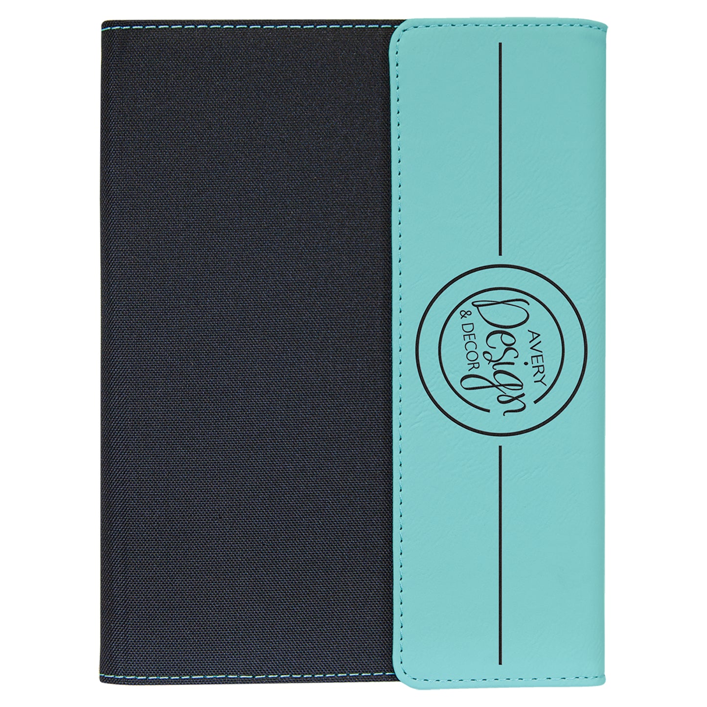  Personalized Laser Engraved 7" x 9" Teal Leatherette / Black Canvas Portfolio with Notepad