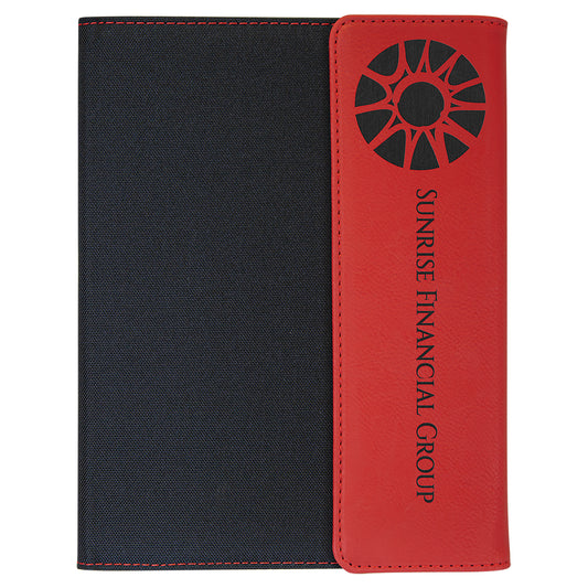  Personalized Laser Engraved 7" x 9" Red Leatherette / Black Canvas Portfolio with Notepad