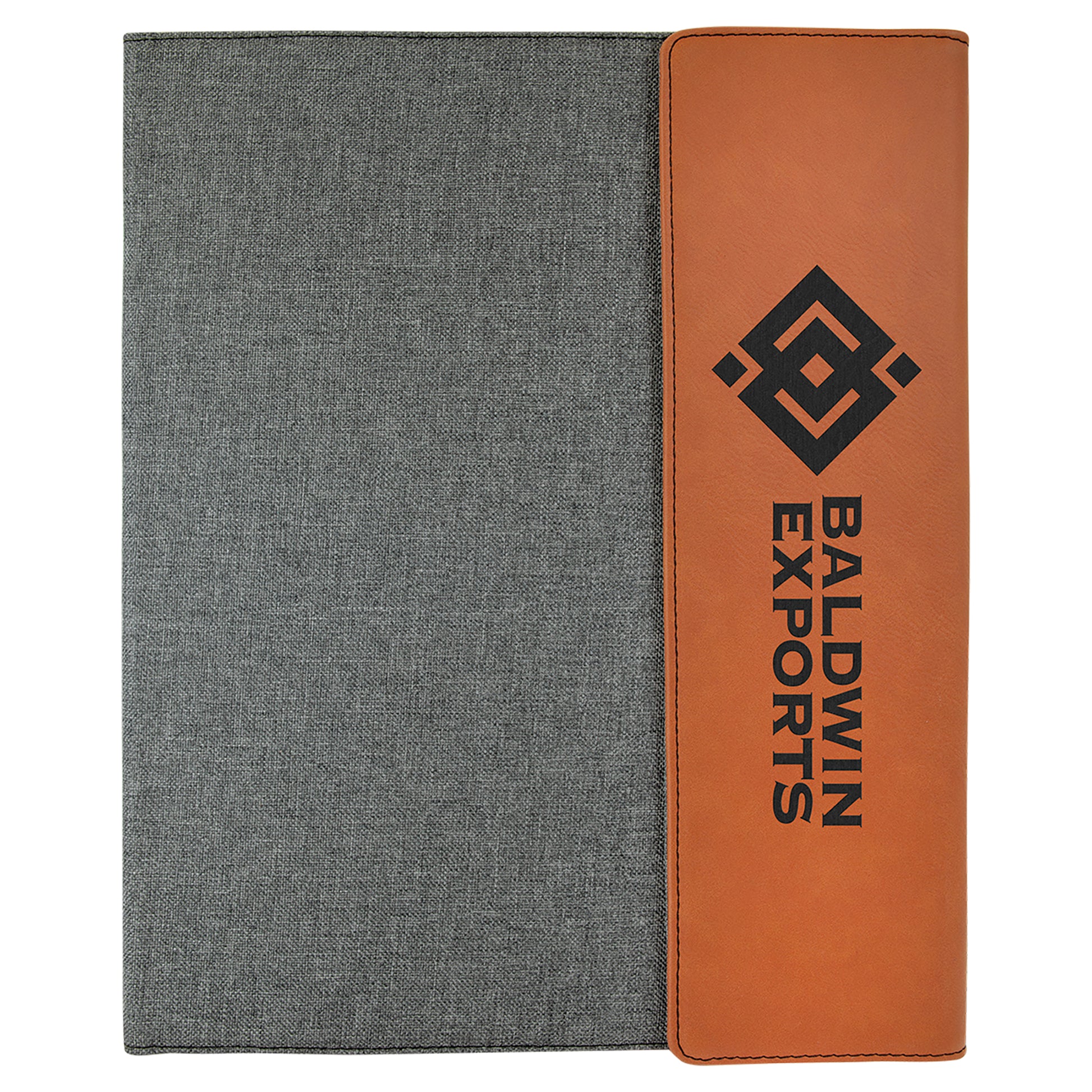  Personalized Laser Engraved 9 1/2" x 12" Rawhide Leatherette / Gray Canvas Portfolio with Notepad