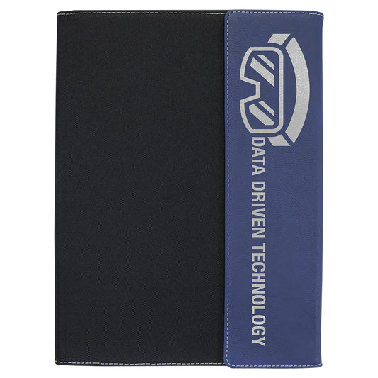  Personalized Laser Engraved 9 1/2"x12" Blue/Silver Leatherette / Black Canvas Portfolio w/Notepad