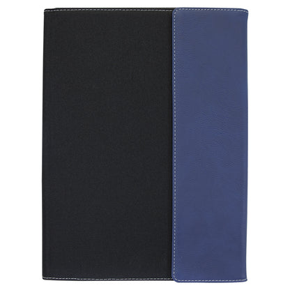 Personalized Laser Engraved 9 1/2"x12" Blue/Silver Leatherette / Black Canvas Portfolio w/Notepad