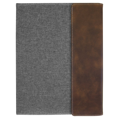 Personalized Laser Engraved 9 1/2"x12" Rustic/Silver  Leatherette/Gray Canvas Portfolio w/Notepad