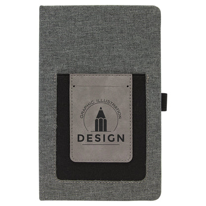  Personalized Laser Engraved 5 1/4" x 8 1/4" Gray w/Gray Leatherette Journal with Cell/Card Slot