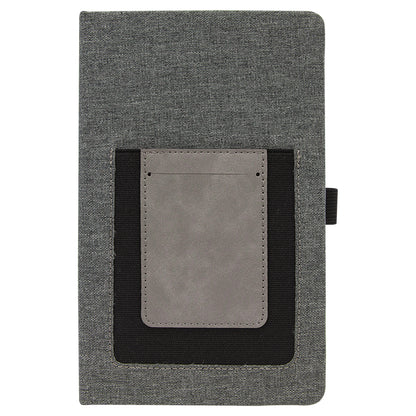 Personalized Laser Engraved 5 1/4" x 8 1/4" Gray w/Gray Leatherette Journal with Cell/Card Slot