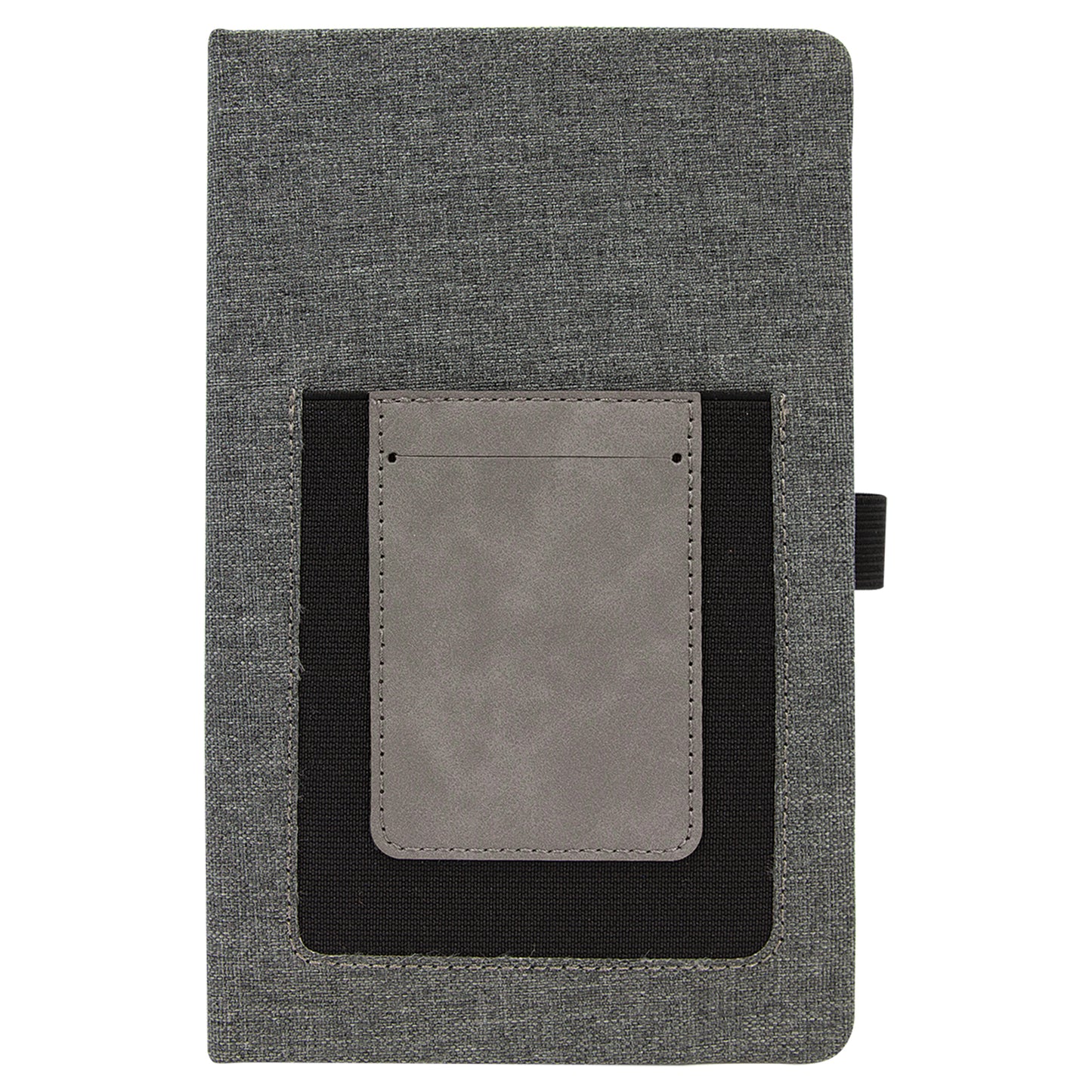 Personalized Laser Engraved 5 1/4" x 8 1/4" Gray w/Gray  Leatherette Journal with Cell/Card Slot