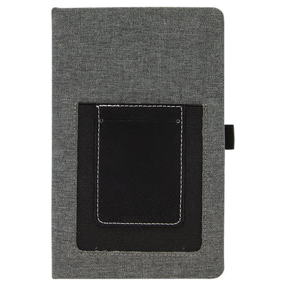 Personalized Laser Engraved 5 1/4" x 8 1/4" Gray w/Black  Leatherette Journal with Cell/Card Slot