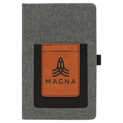  Personalized Laser Engraved 5 1/4" x 8 1/4" Gray w/Rawhide Leatherette Journal with Cell/Card Slot