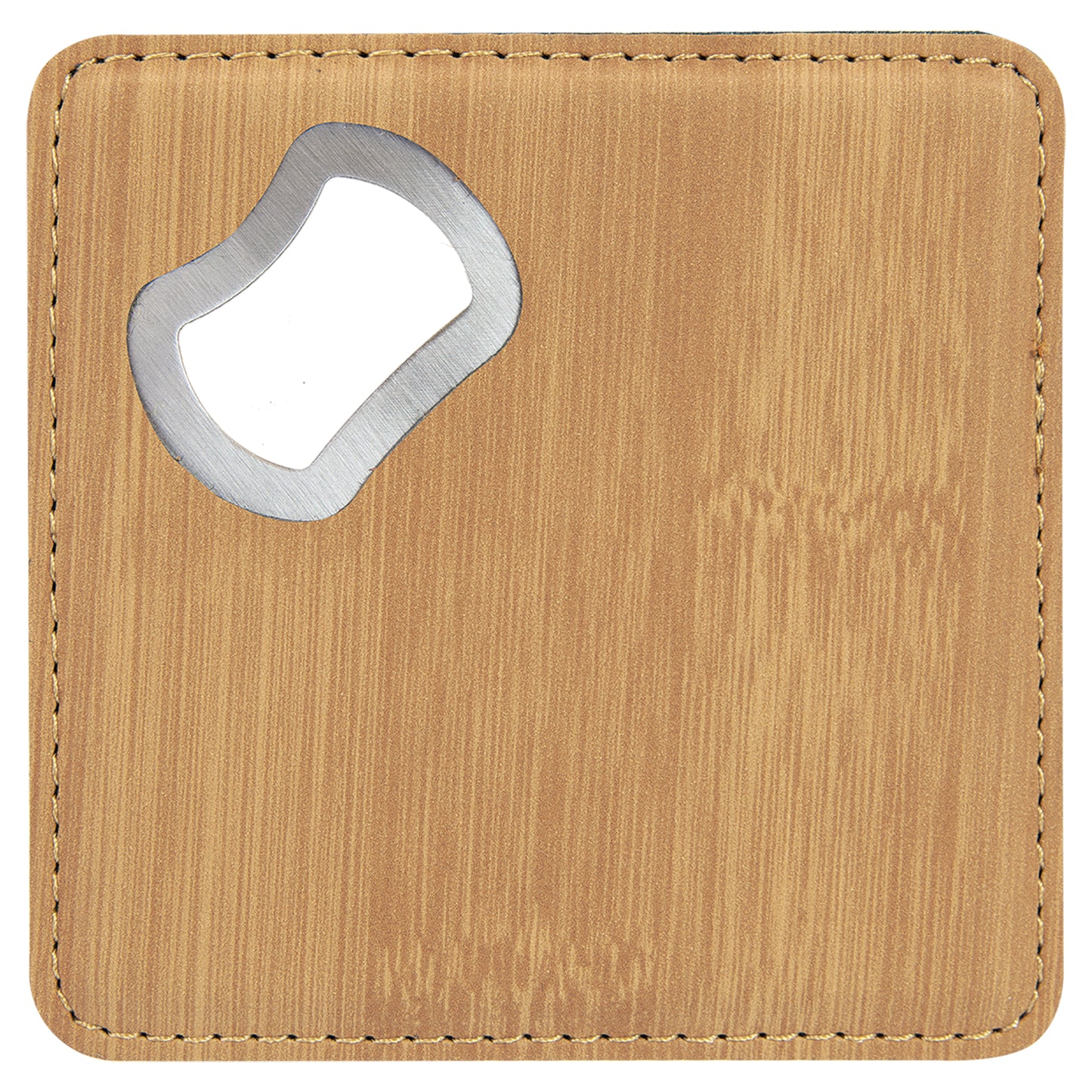 Personalized Laser Engraved 4" x 4" Square Bamboo Leatherette Coaster with Bottle Opener