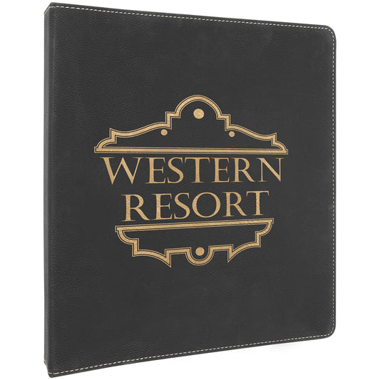  Personalized Laser Engraved 10 1/2"x11 1/2" Black/Gold Leatherette 3 Ring Binder w/1" Slant Rings