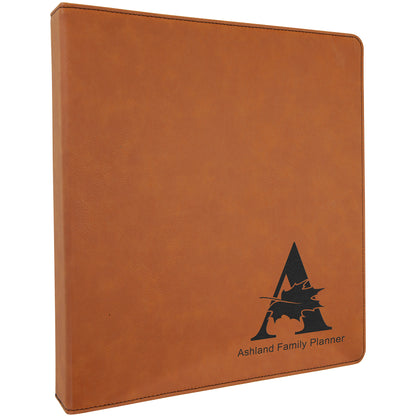  Personalized Laser Engraved 10 1/2" x 11 1/2" Rawhide Leatherette 3 Ring Binder w/1" Slant Rings