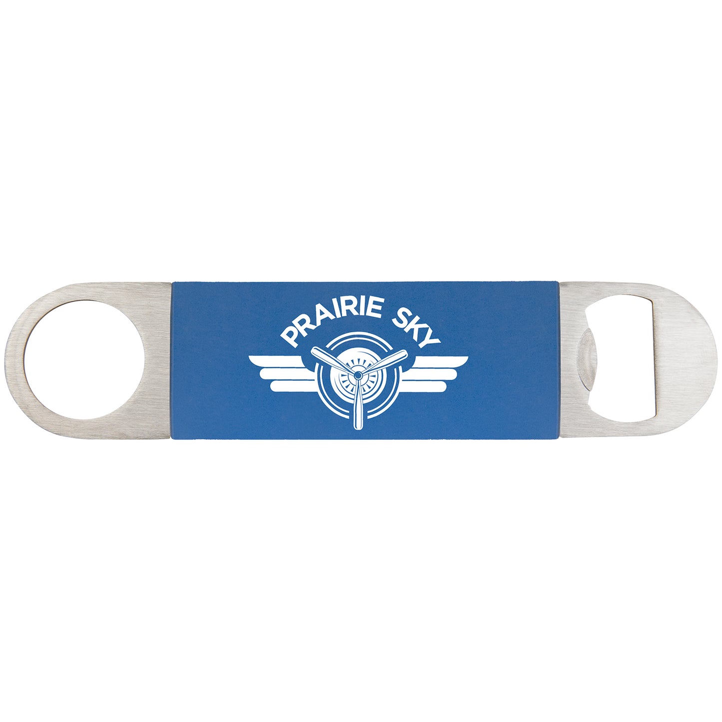 Personalized Laser Engraved  Blue/White Bottle Opener with Silicone Sleeve