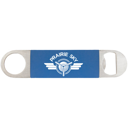 Personalized Laser Engraved  Blue/White Bottle Opener with Silicone Sleeve