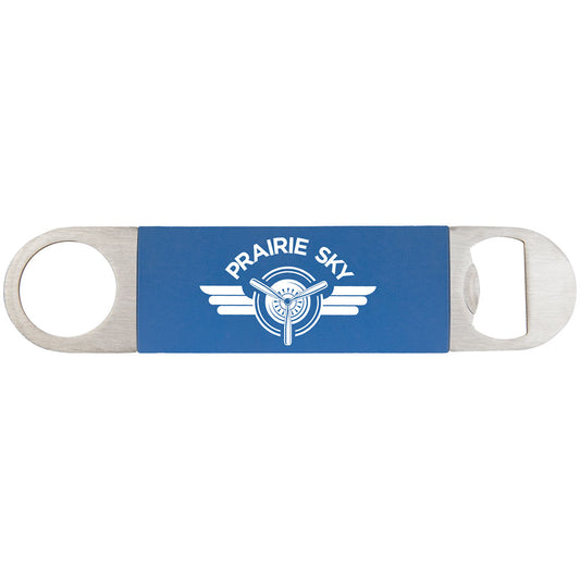 Personalized Laser Engraved 1 1/2" x 7" Blue/White Bottle Opener with Silicone Grip