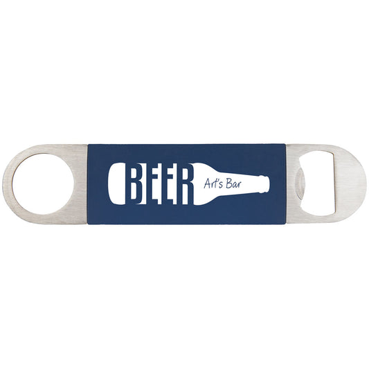 Personalized Laser Engraved 1 1/2" x 7" Navy Blue/White Bottle Opener with Silicone Grip