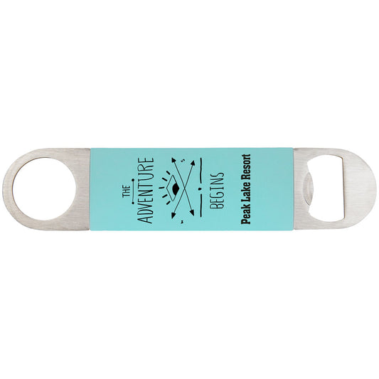 Personalized Laser Engraved 1 1/2" x 7" Teal/Black Bottle Opener with Silicone Grip