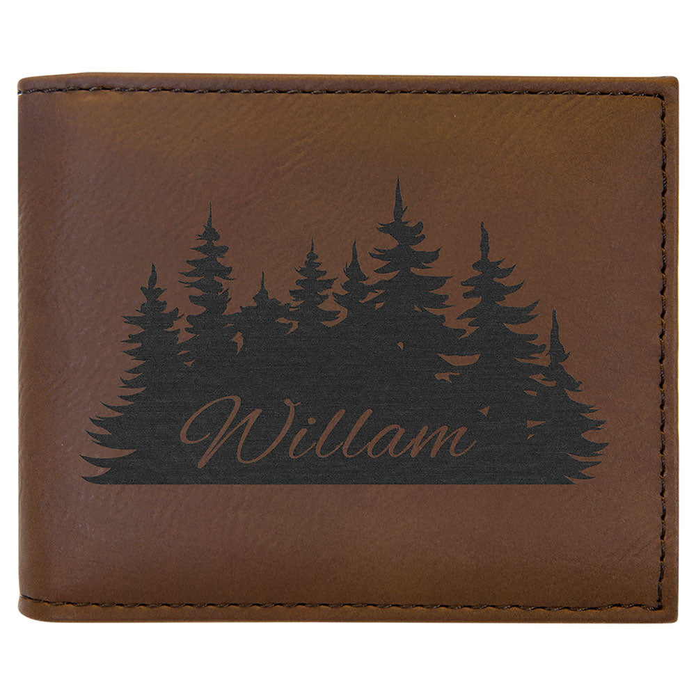 Personalized Laser Engraved Dark Brown  Leatherette Bi-Fold Wallet w/Flip  ID Display