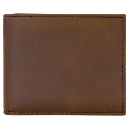 Personalized Laser Engraved Dark Brown  Leatherette Bi-Fold Wallet w/Flip  ID Display