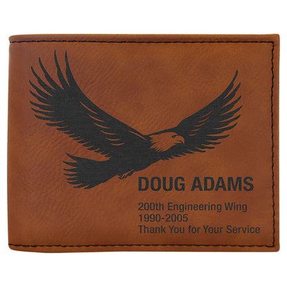 Personalized Laser Engraved Rawhide  Leatherette Bi-Fold Wallet w/Flip  ID Display