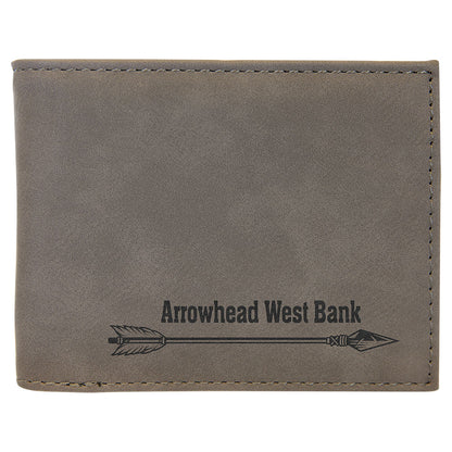 Personalized Laser Engraved Gray  Leatherette Bi-Fold Wallet w/Flip  ID Display