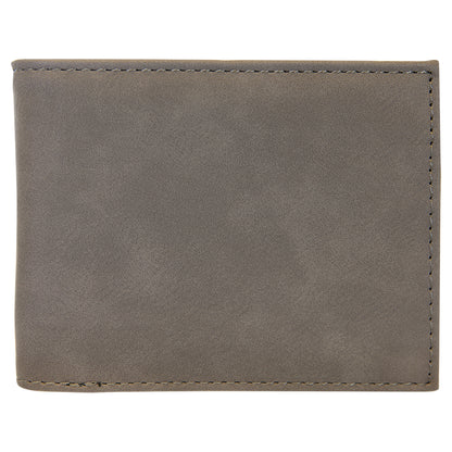 Personalized Laser Engraved Gray  Leatherette Bi-Fold Wallet w/Flip  ID Display