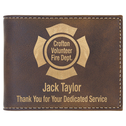 Personalized Laser Engraved Rustic/Gold  Leatherette Bi-Fold Wallet w/Flip  ID Display