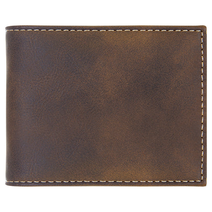 Personalized Laser Engraved Rustic/Gold  Leatherette Bi-Fold Wallet w/Flip  ID Display