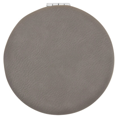 Personalized Laser Engraved 2 1/2" Gray  Leatherette Compact Mirror